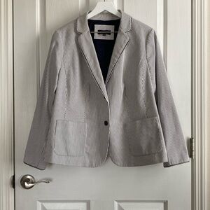 Talbots Womens Navy & White Seersucker Tailored Blazer Size 16WP